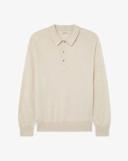 Men's Classic Polo Sweater - Light Beige Cashmere