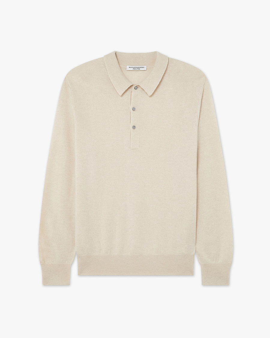 Men's Classic Polo Sweater - Light Beige Cashmere