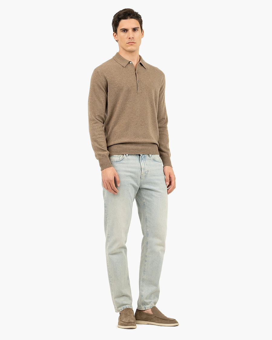 Men's Classic Polo Sweater - Light Brown Cashmere