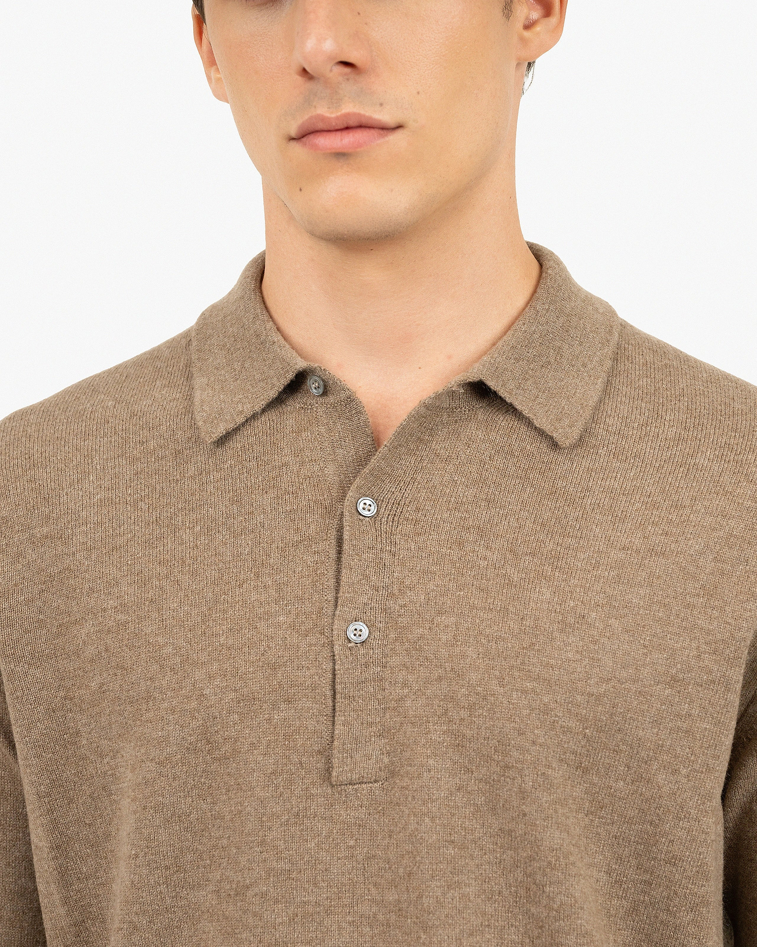 Men's Classic Polo Sweater - Light Brown Cashmere
