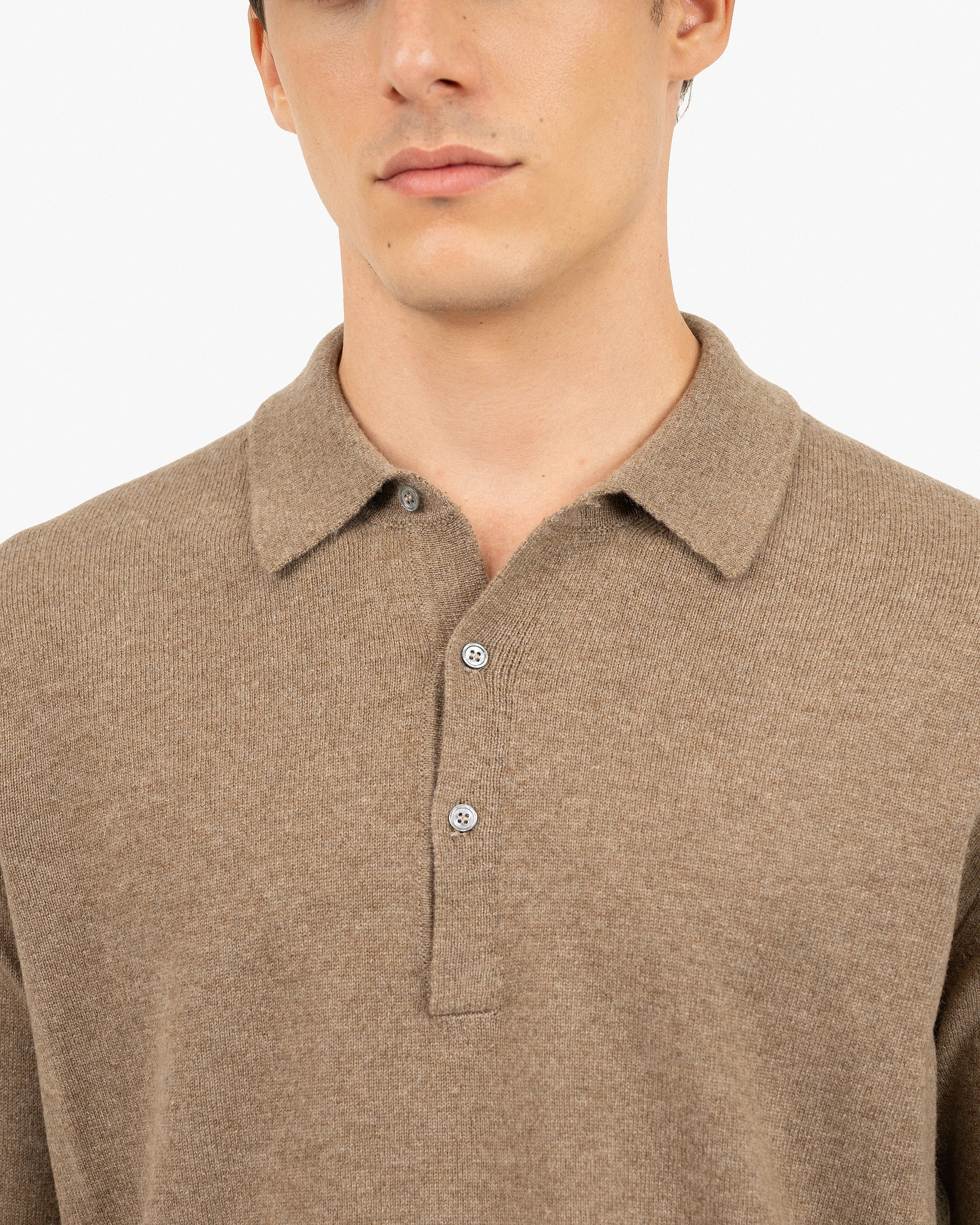 Men's Classic Polo Sweater - Light Brown Cashmere
