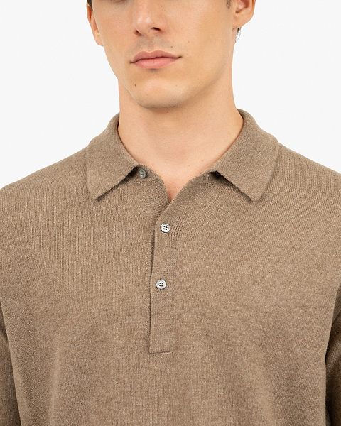 Men's Classic Polo Sweater - Light Brown Cashmere