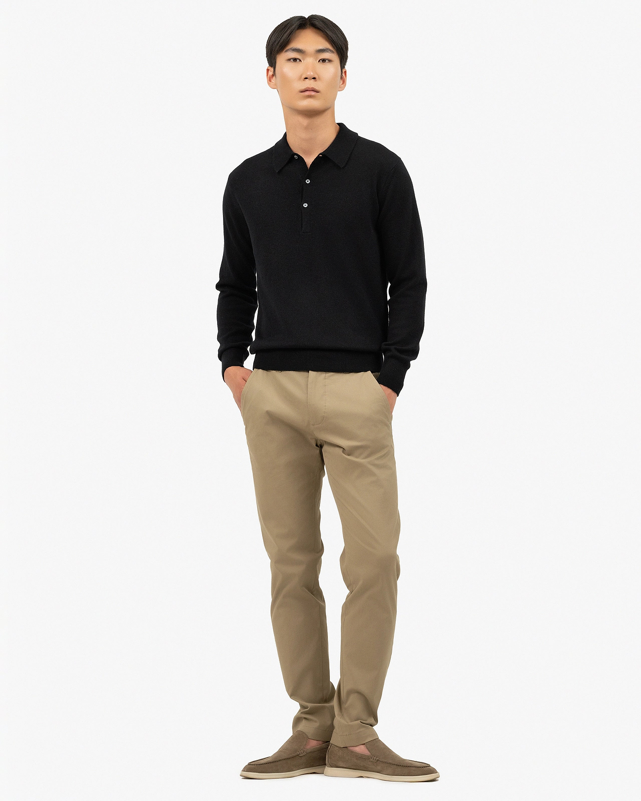 Men's Classic Polo Sweater - Black - Cashmere