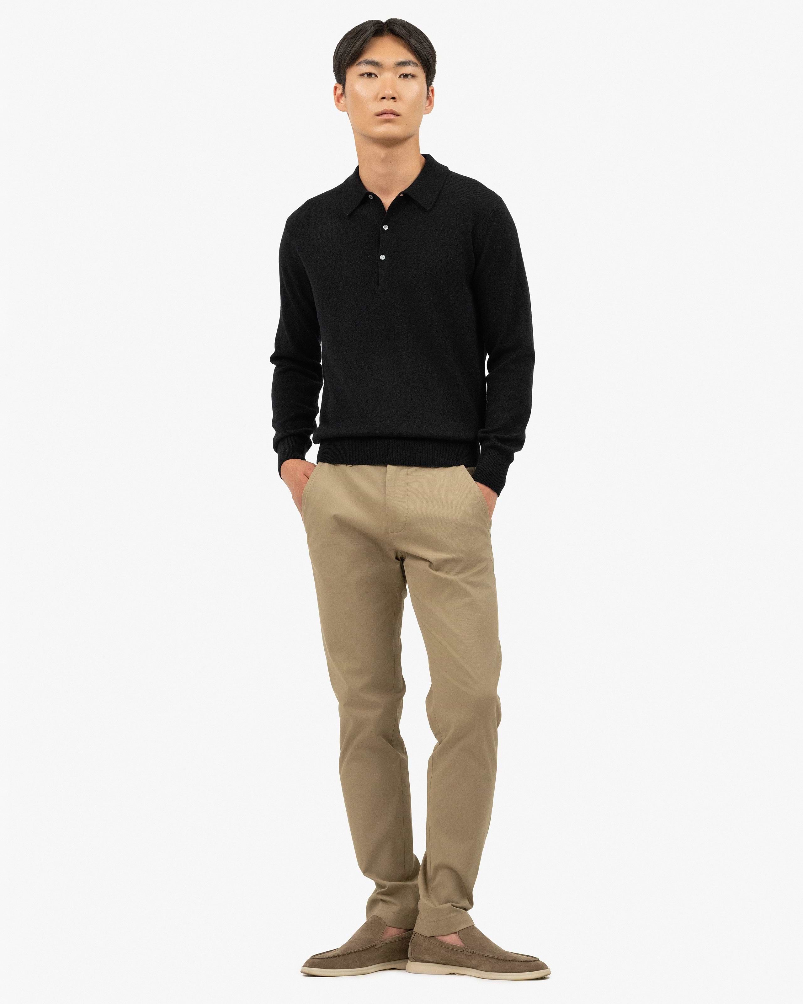 Men's Classic Polo Sweater - Black - Cashmere