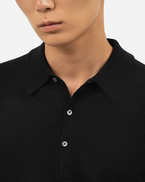 Men's Classic Polo Sweater - Black Cashmere