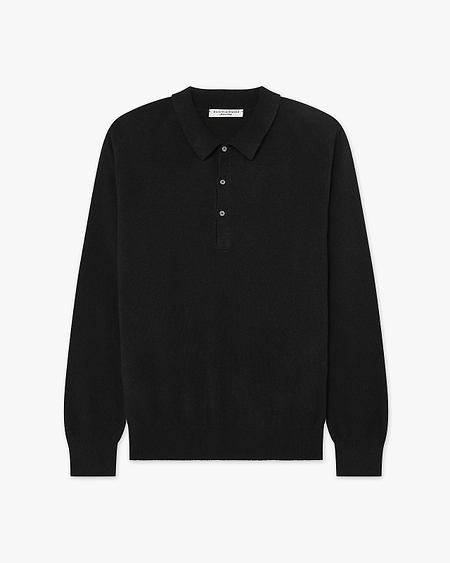 Men's Classic Polo Sweater - Black Cashmere