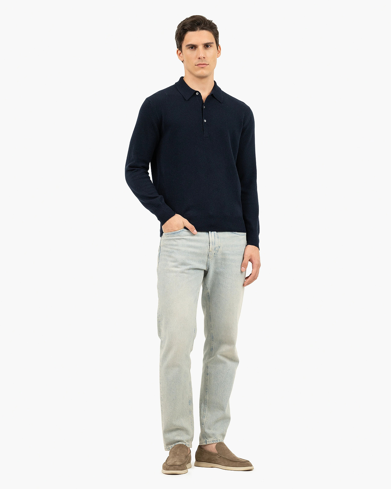 Men's Classic Cashmere Polo Sweater - Night Blue | MaisonCashmere