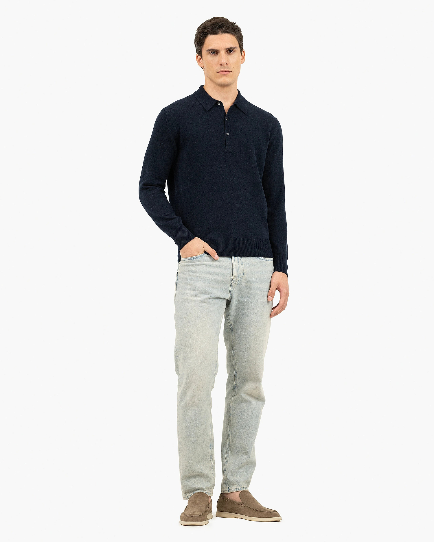 Men's Classic Polo Sweater - Night Blue Cashmere