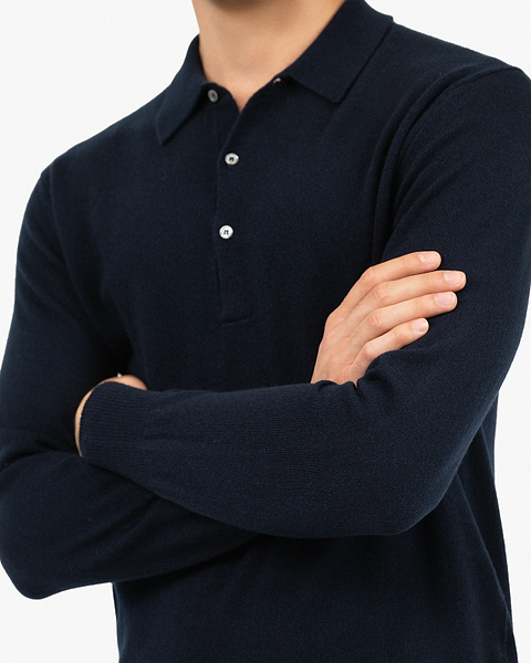 Men's Classic Polo Sweater - Night Blue Cashmere