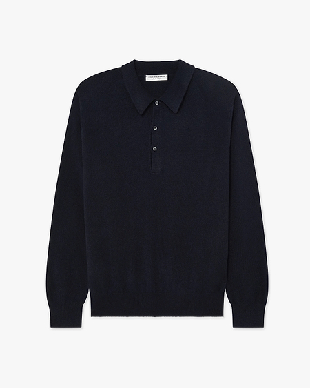 Men's Classic Polo Sweater - Night Blue Cashmere