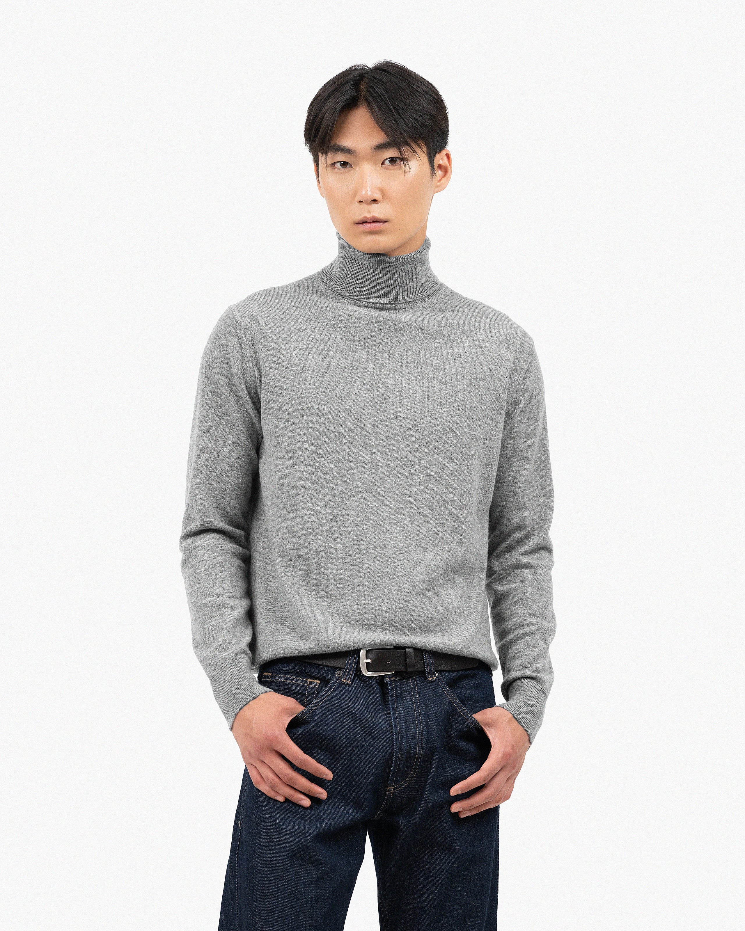 Men's Classic Turtleneck Sweater - Medium Grey Cashmere