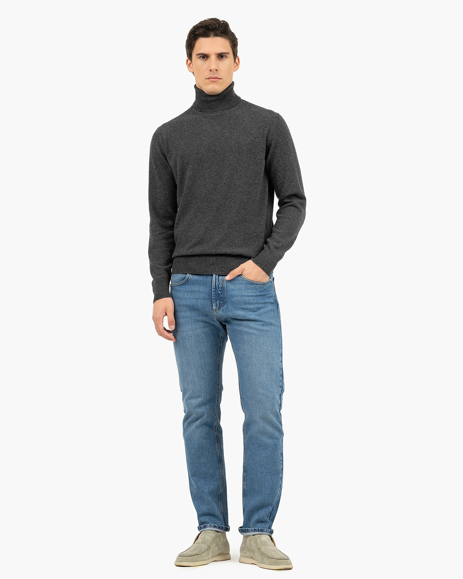 Men's Classic Turtleneck Sweater - Charcoal Cashmere