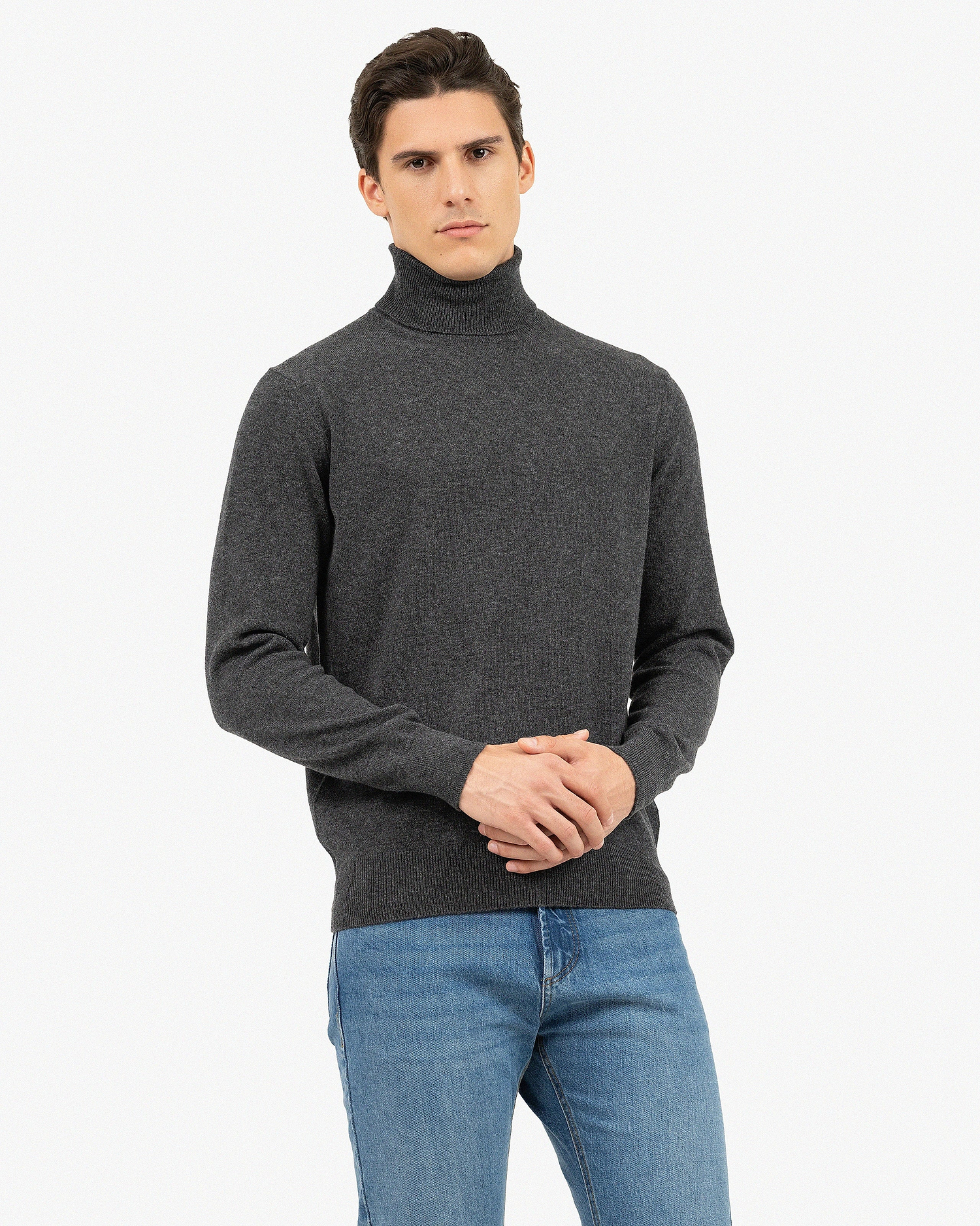 Men's Classic Turtleneck Sweater - Charcoal Cashmere