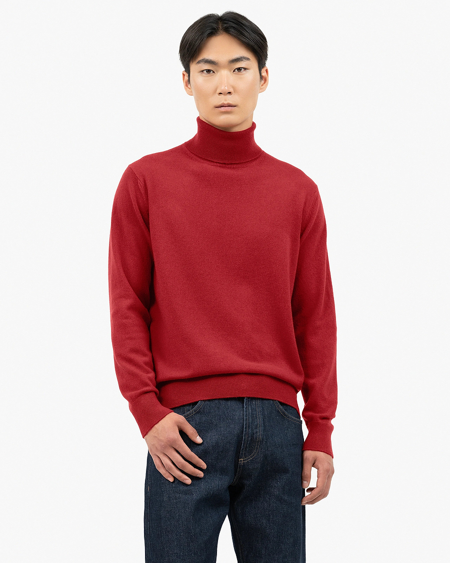 Men's Classic Turtleneck Sweater - Red Cashmere