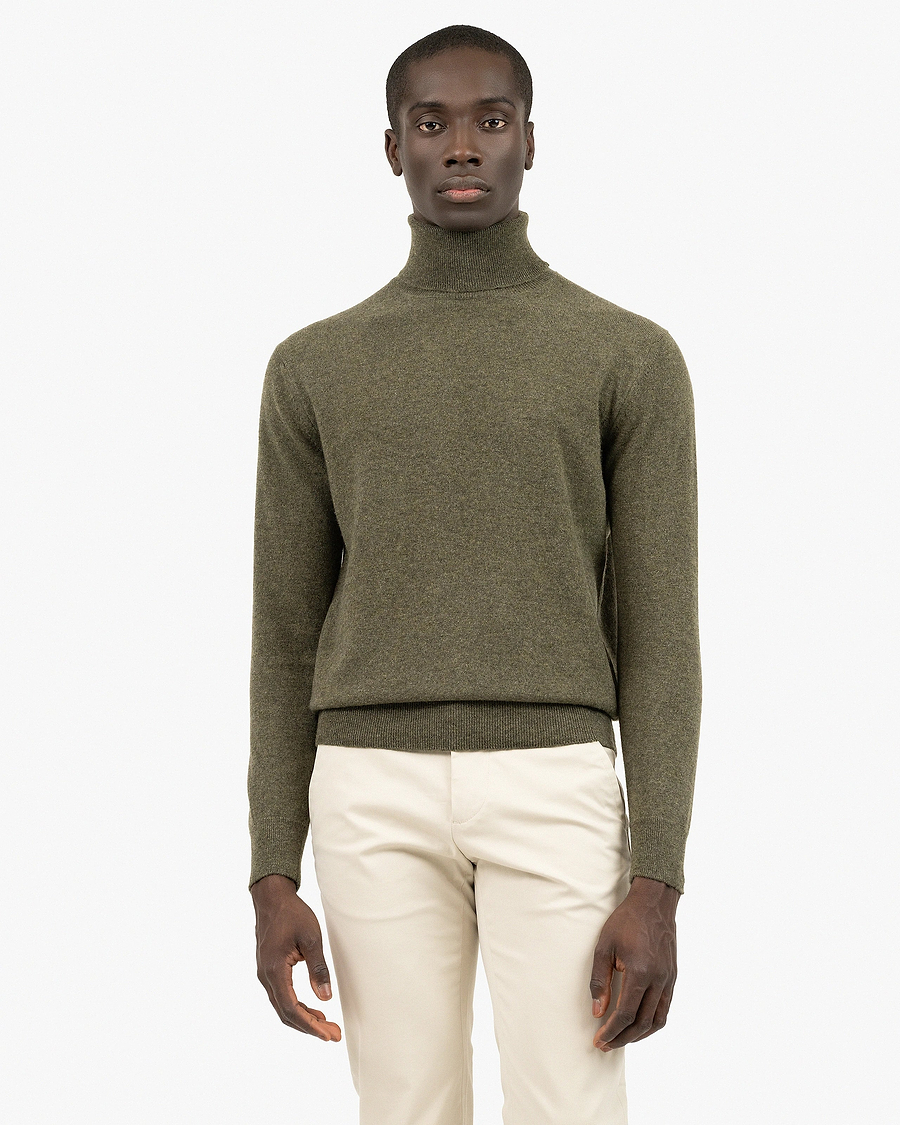 Men's Classic Turtleneck Sweater - Green Cashmere