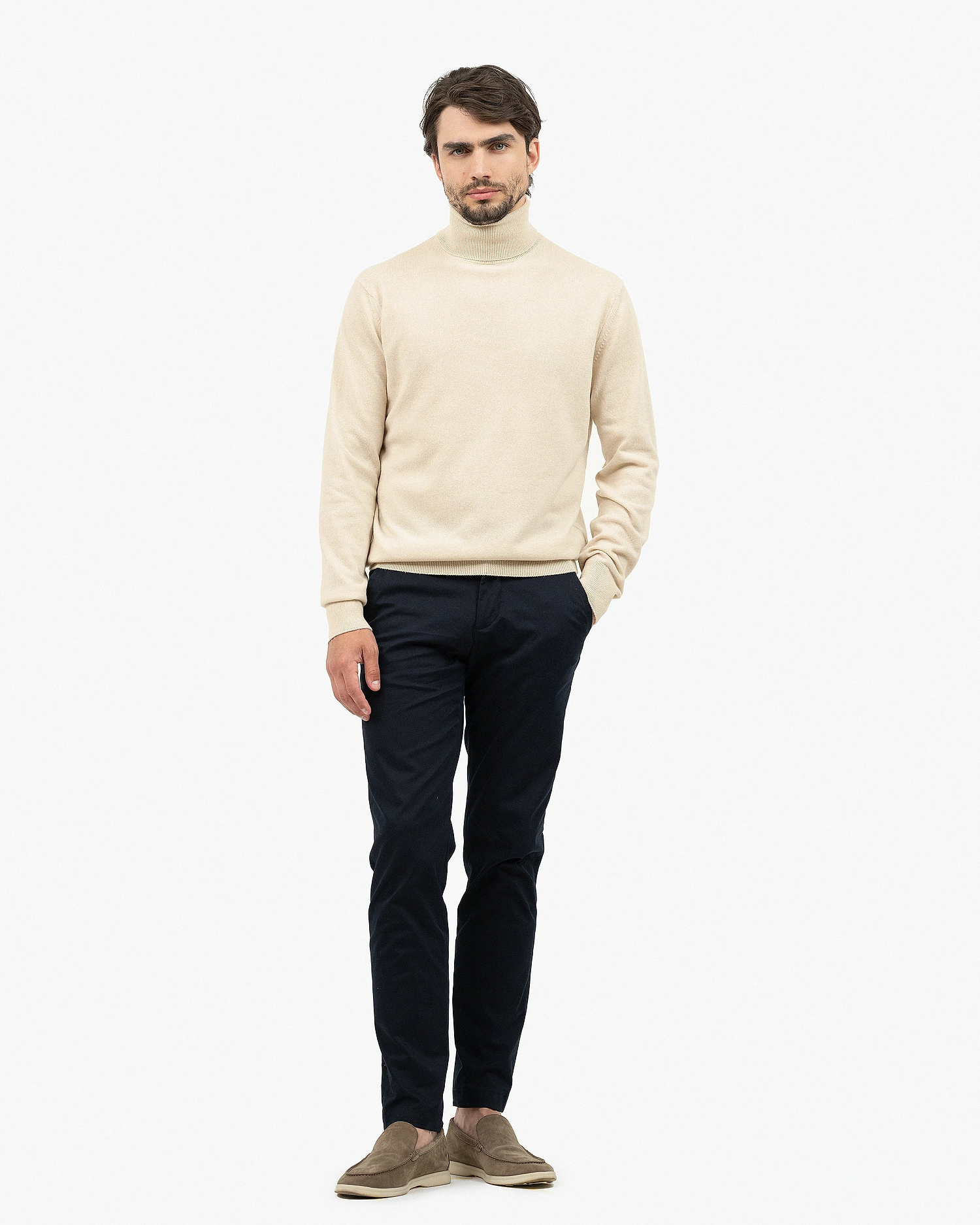 Men's Classic Turtleneck Sweater - Light Beige Cashmere