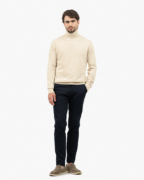 Men's Classic Turtleneck Sweater - Light Beige Cashmere