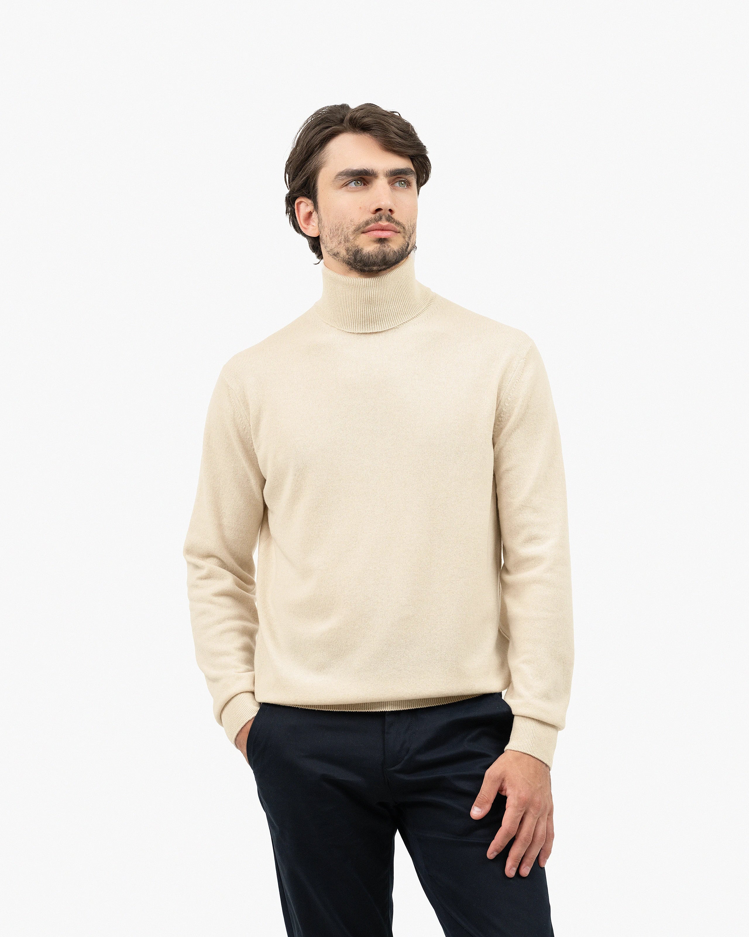 Men's Classic Turtleneck Sweater - Light Beige Cashmere