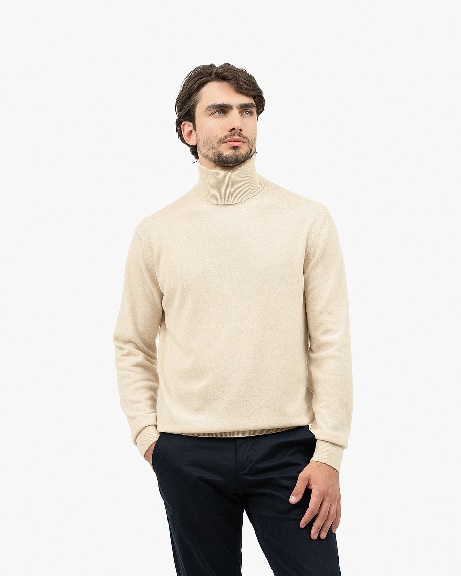 Men's Classic Turtleneck Sweater - Light Beige Cashmere