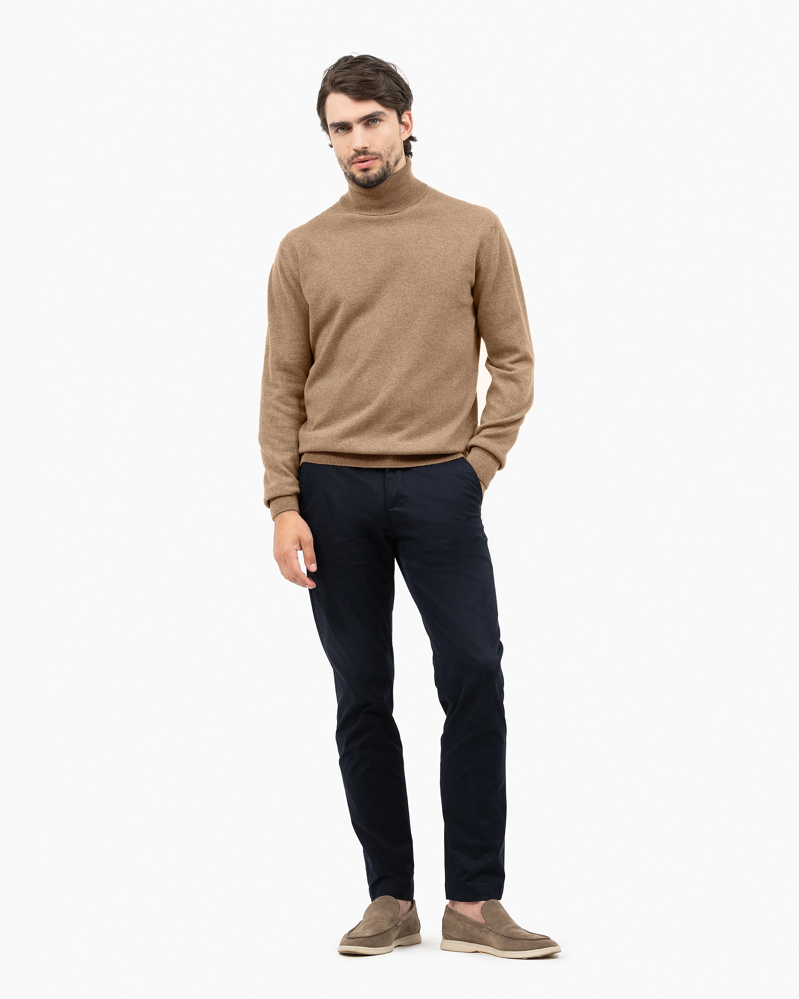 Men's Classic Turtleneck Sweater - Light Brown Cashmere