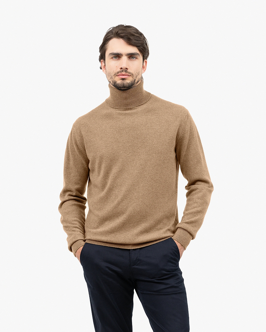 Men's Classic Turtleneck Sweater - Light Brown Cashmere