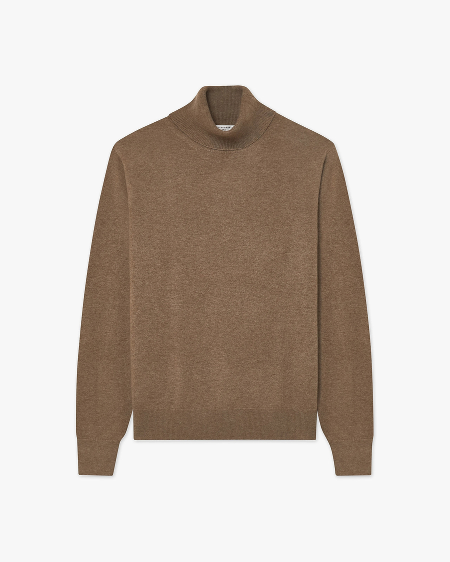 Men's Classic Turtleneck Sweater - Light Brown Cashmere
