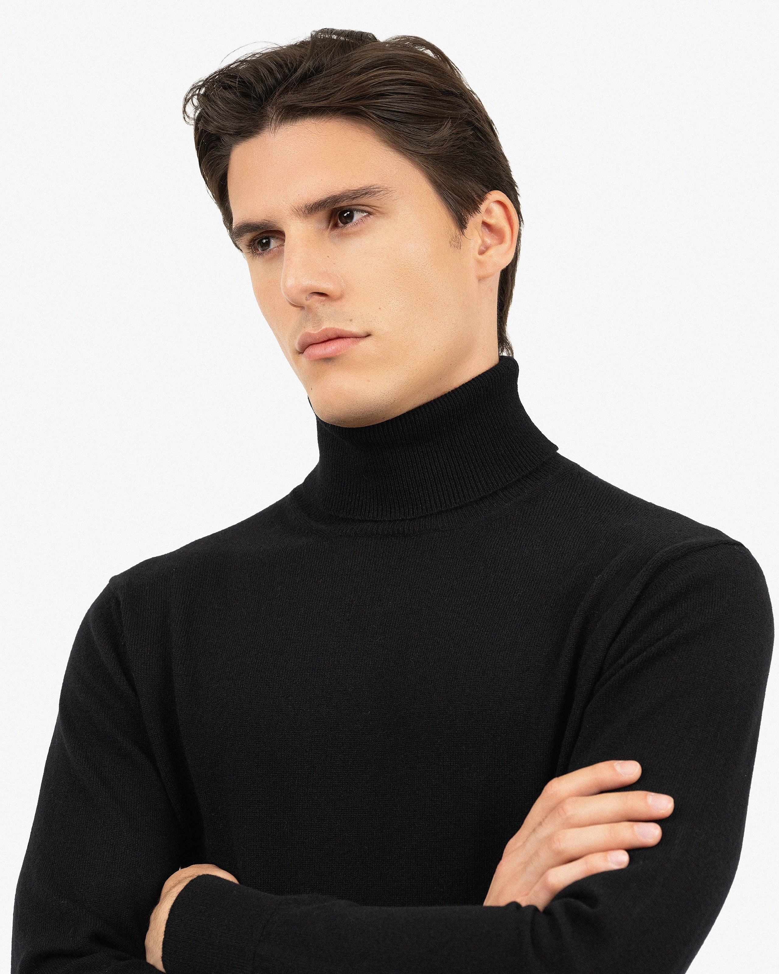 Men's Classic Turtleneck Sweater - Black Cashmere