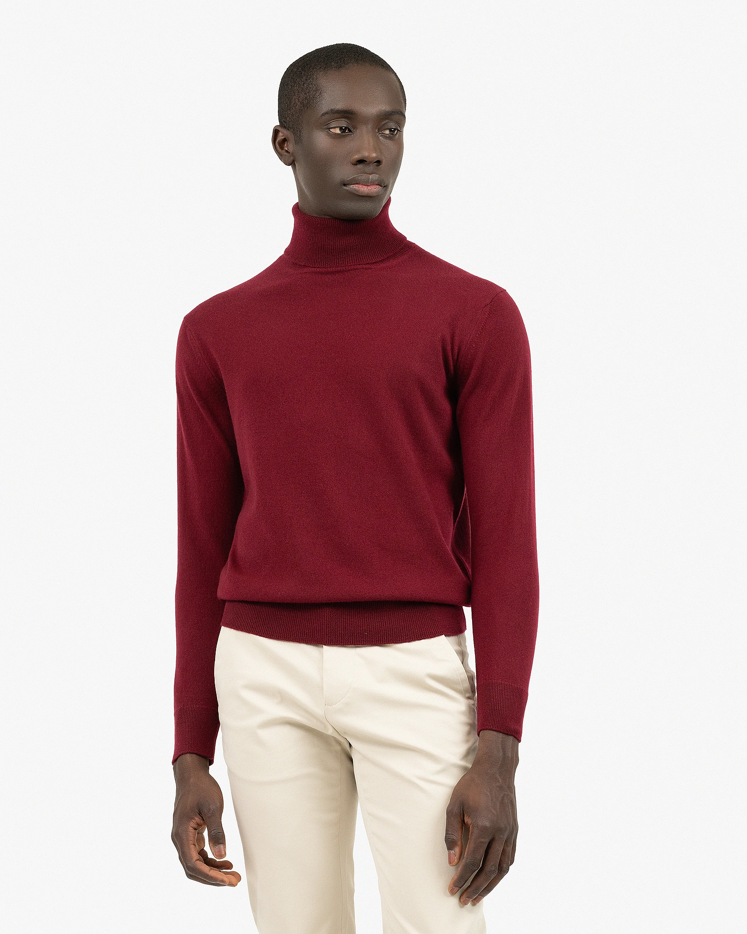 Men's Classic Turtleneck Sweater - Bordeaux Cashmere