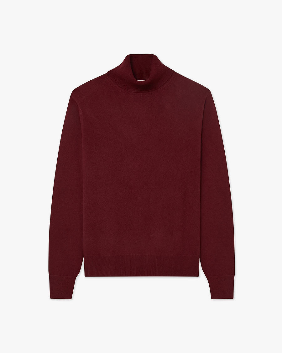 Men's Classic Turtleneck Sweater - Bordeaux Cashmere
