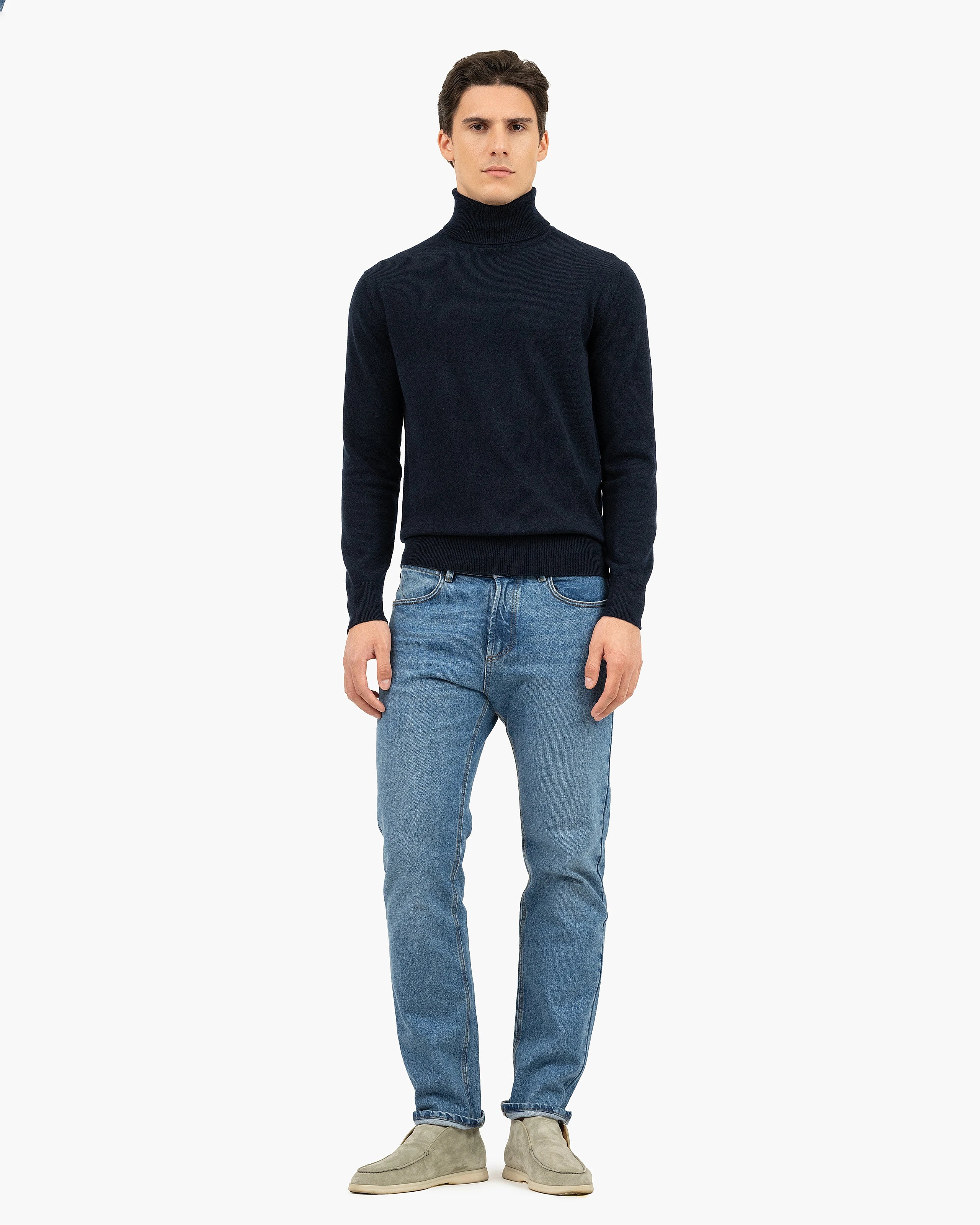 Men's Classic Turtleneck Sweater - Night Blue Cashmere
