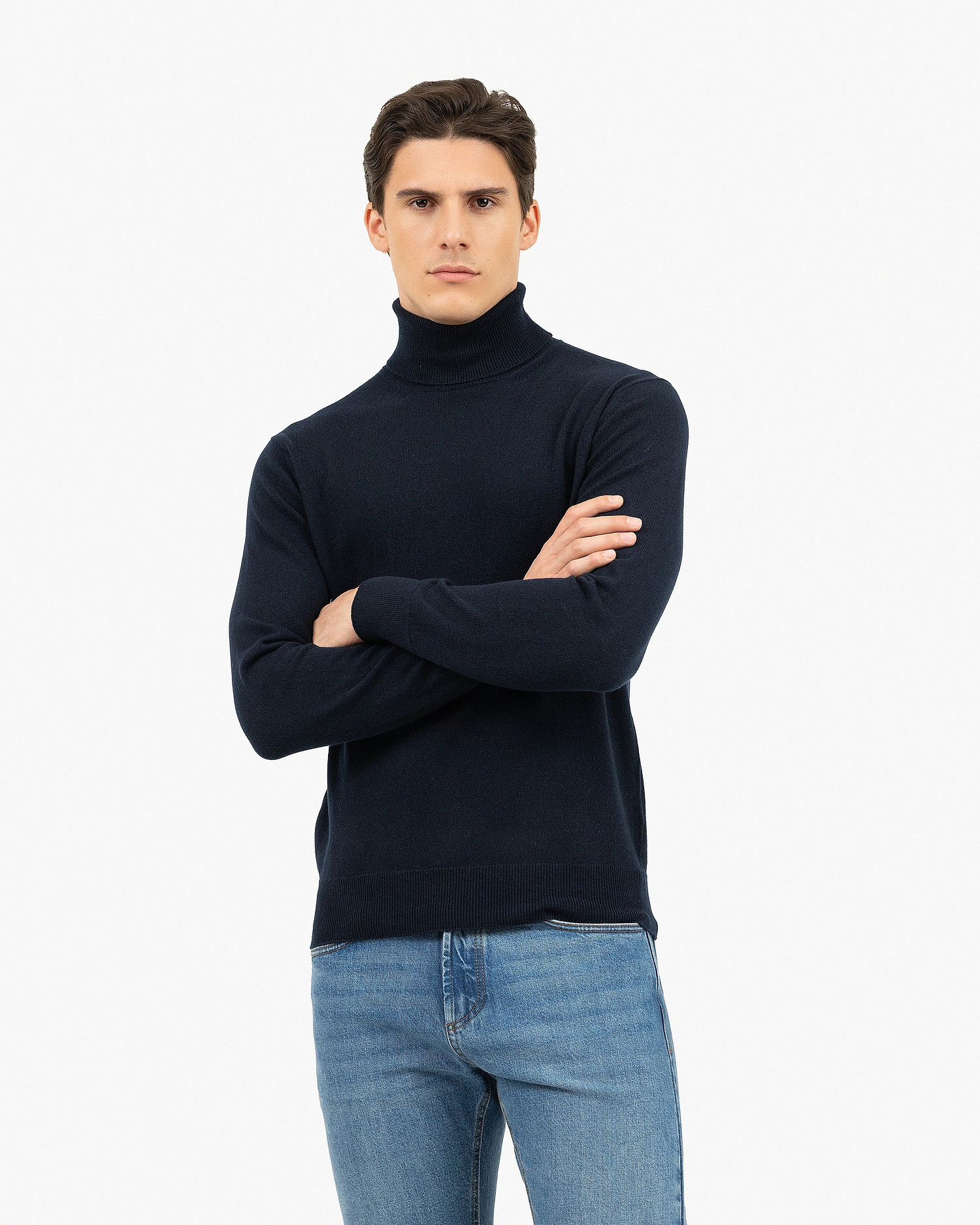Men's Classic Turtleneck Sweater - Night Blue Cashmere
