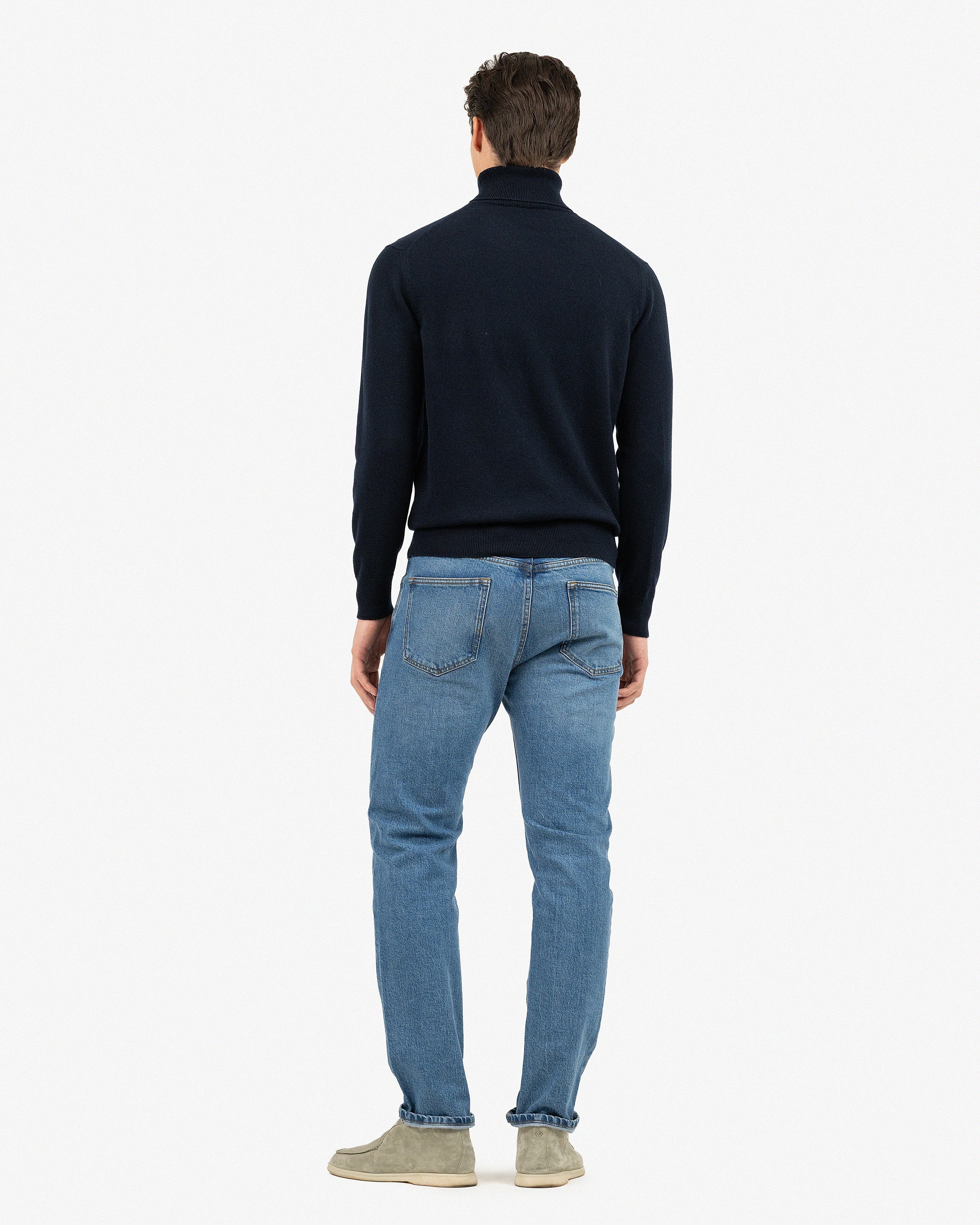 Men's Classic Turtleneck Sweater - Night Blue Cashmere