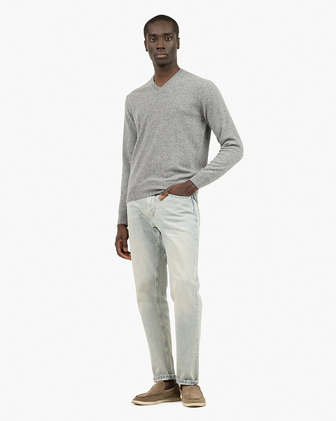 Men's Classic V-Neck Sweater - Medium Grey Cashmere