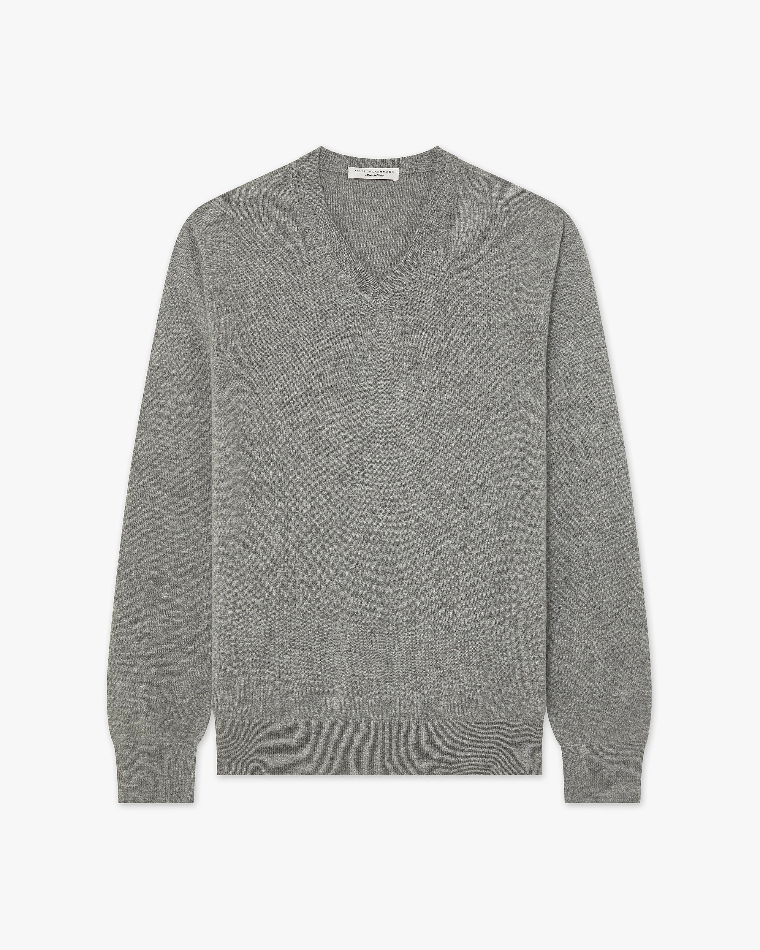 Men's Classic V-Neck Sweater - Medium Grey Cashmere