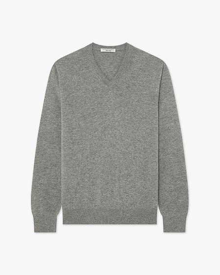 Men's Classic V-Neck Sweater - Medium Grey Cashmere