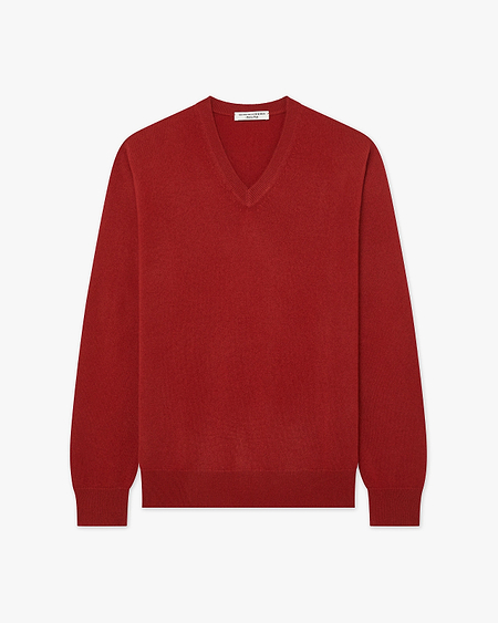 Men's Classic V-Neck Sweater - Red Cashmere