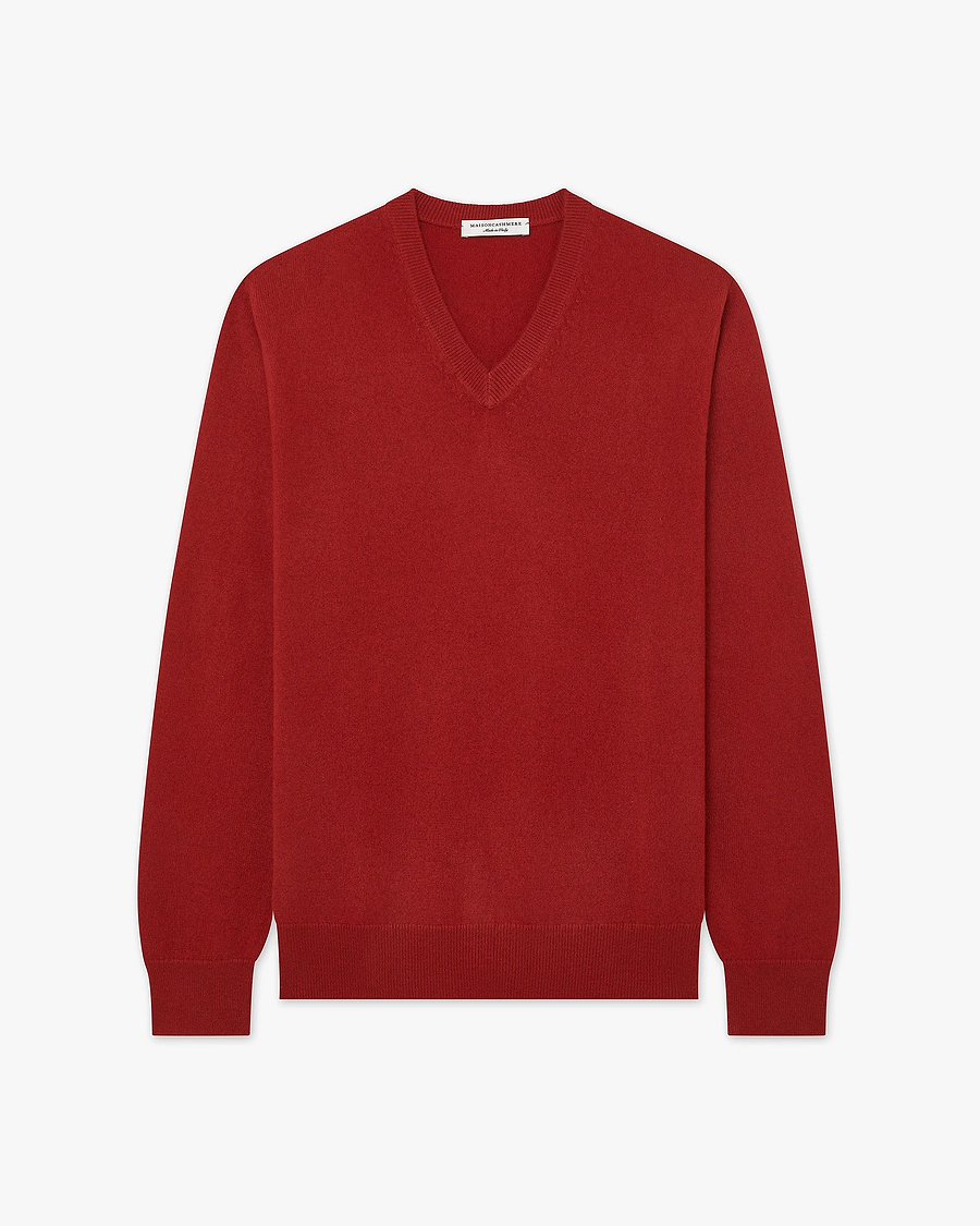 Men's Classic V-Neck Sweater - Red Cashmere