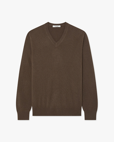 Men's Classic V-Neck Sweater - Brown Cashmere
