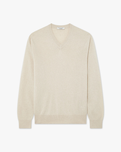 Men's Classic V-Neck Sweater - Light Beige Cashmere