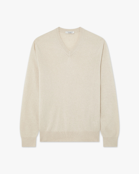 Men's Classic V-Neck Sweater - Light Beige Cashmere