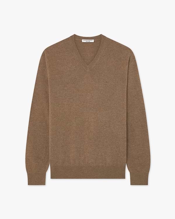 Pull Col V Classic Homme - Brun Clair