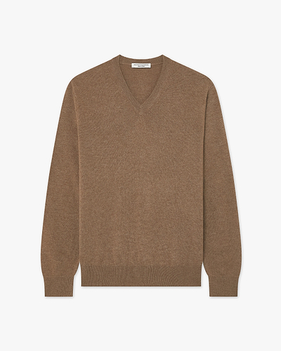 Men's Classic V-Neck Sweater - Light Brown Cashmere