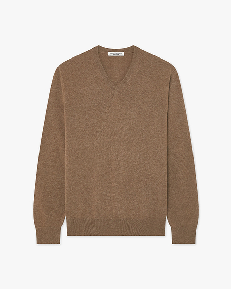 Men's Classic V-Neck Sweater - Light Brown Cashmere