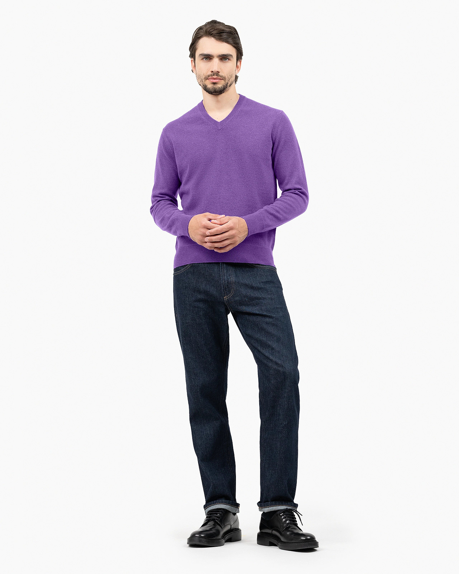 Men's Classic V-Neck Sweater - Purple Cashmere