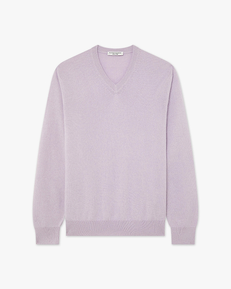 Men's Classic V-Neck Sweater - Lilac Cashmere