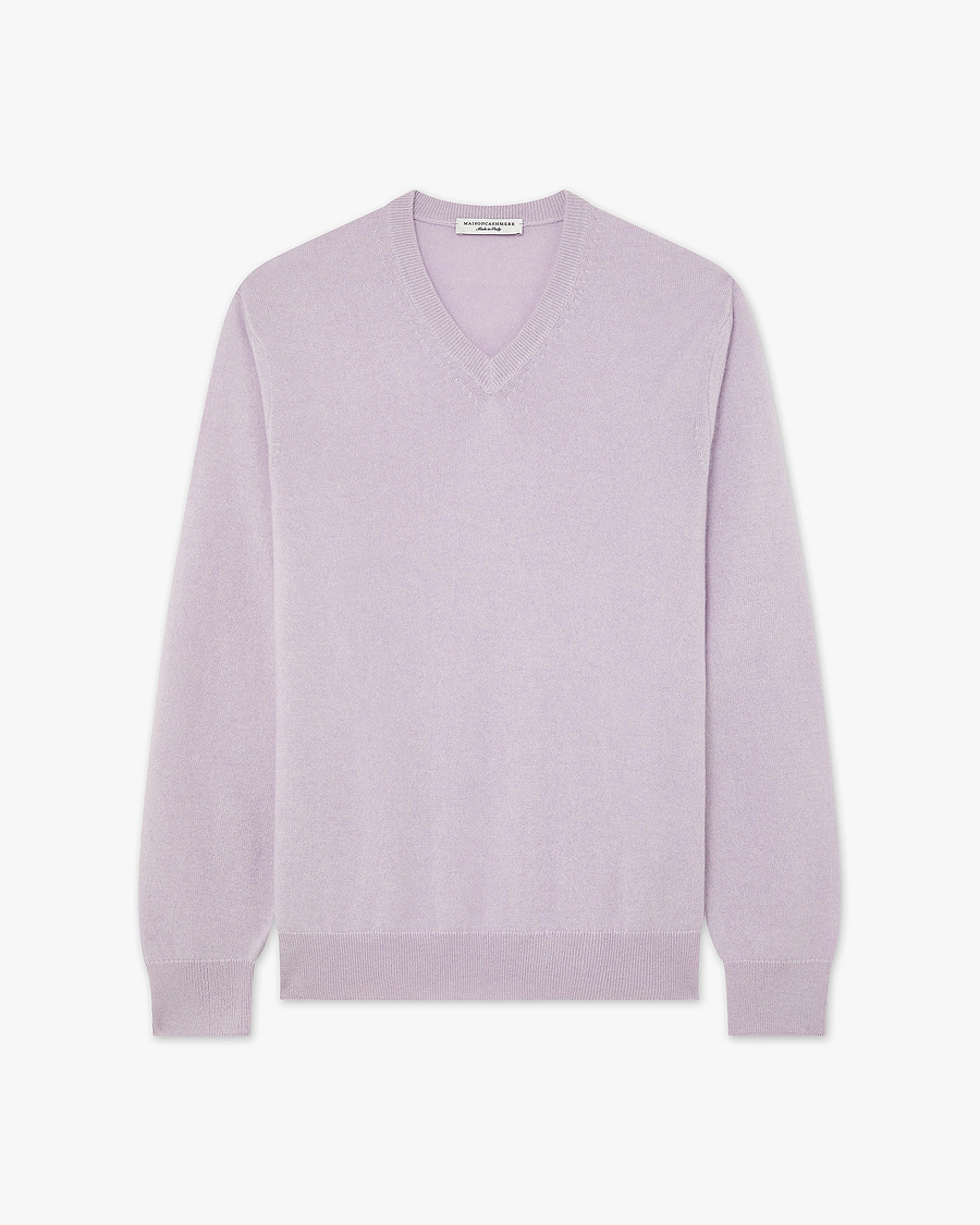 Men's Classic V-Neck Sweater - Lilac Cashmere