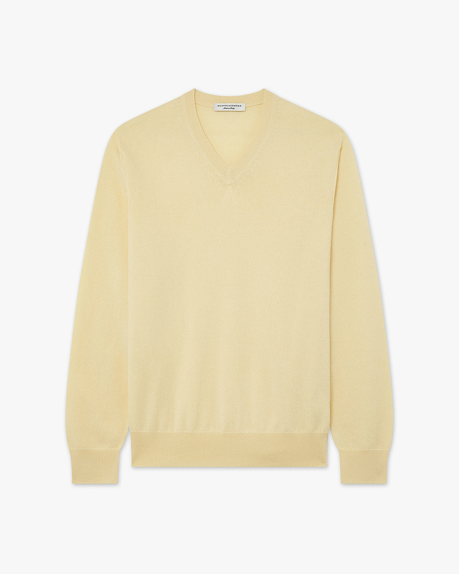 Men's Classic V-Neck Sweater - Yellow Cashmere