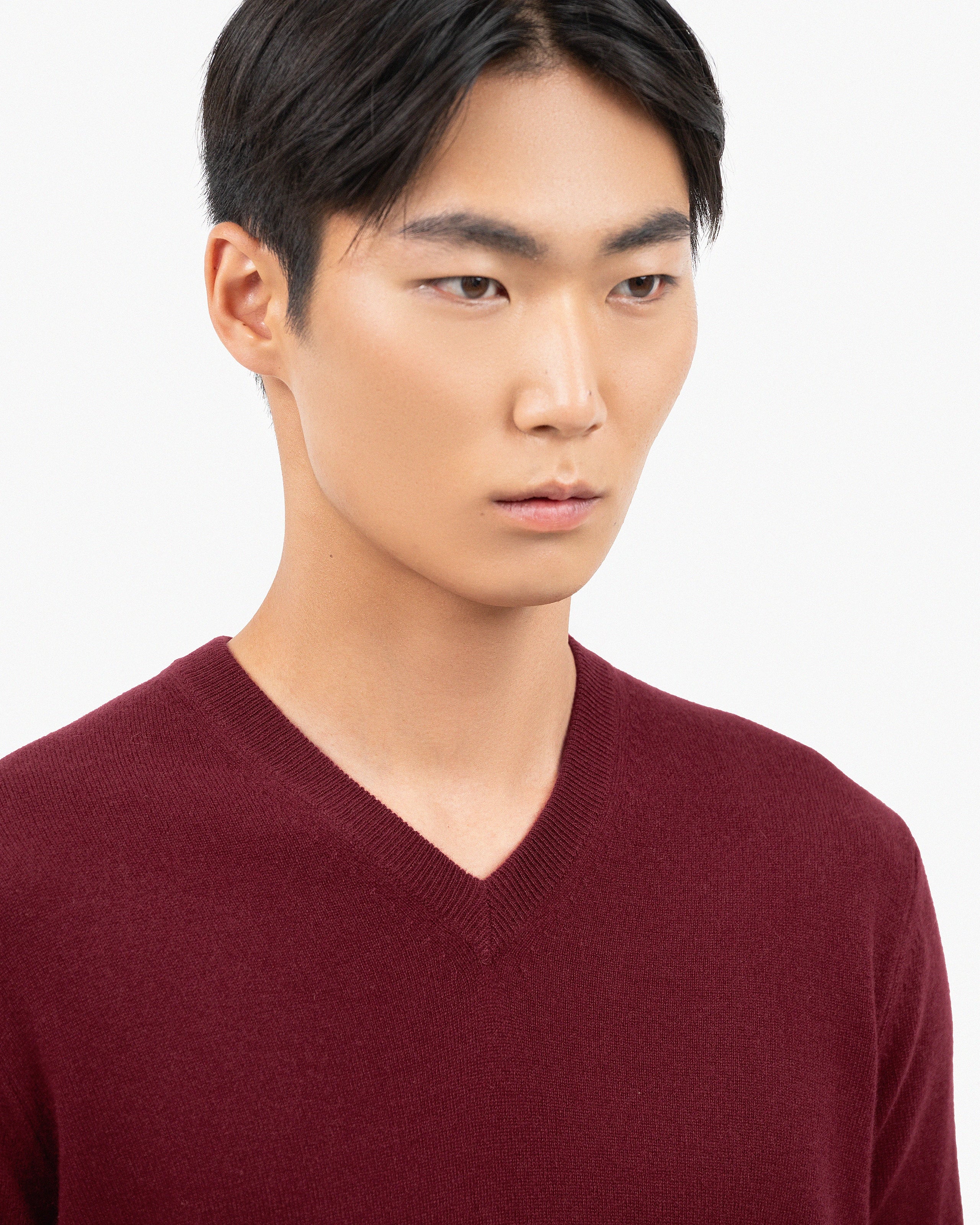 Men's Classic V-Neck Sweater - Bordeaux Cashmere