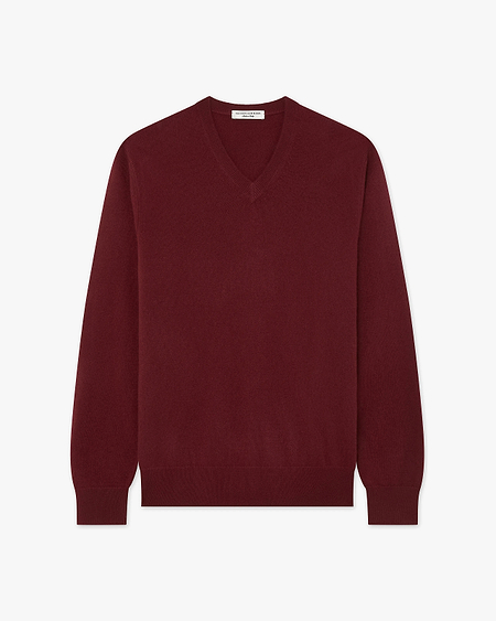 Men's Classic V-Neck Sweater - Bordeaux Cashmere