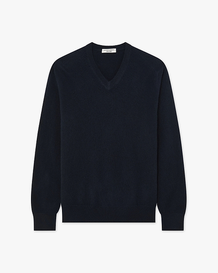 Men's Classic V-Neck Sweater - Night Blue Cashmere